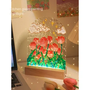Tulipán, maľba na skle ručne maľované digitálne olejomaľba plnenie farbu hobby ručné materiály na odoslanie narodeninám