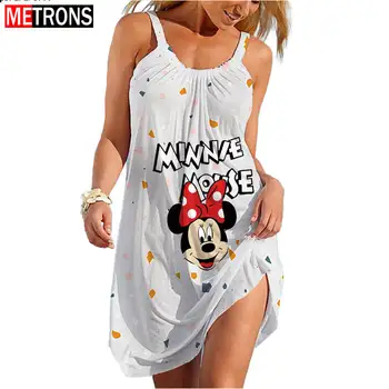 Nové Veľké Disney Minnie Mickey Mouse Popruh 3D Tlač Mestskej Voľný čas Pohodlné dámske Plážové Šaty, Sexy Temperament Popruh Šaty